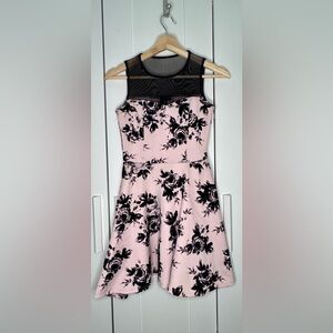 Floral Pink and Black Sleeveless Dress